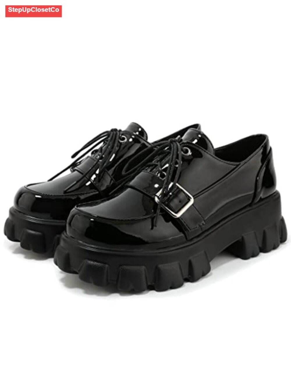 Chunky Platform Loafers Oxford Goth Buckle Lace-Up Women's Shoes